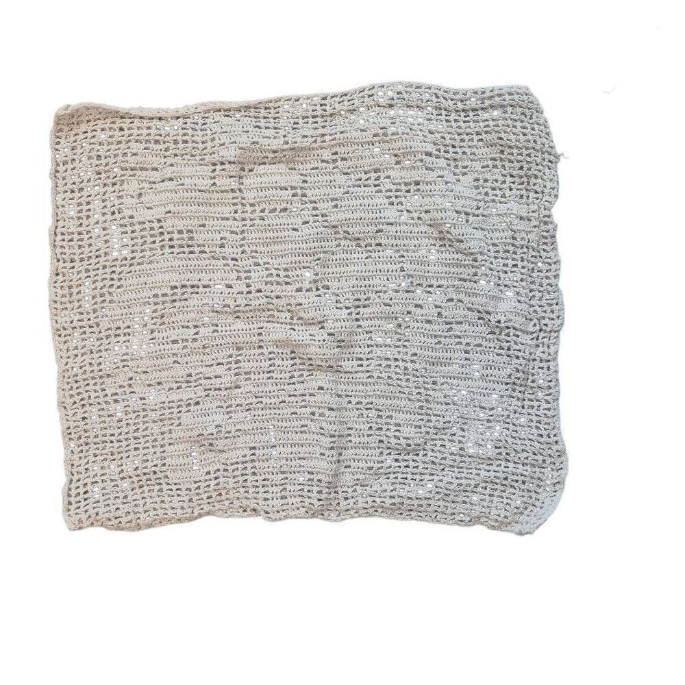 Crochet, Vintage Ivory Cotton Crossbody Bag Body, just needs a strap, 15"x12.5"